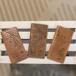 New Tan Genuine Leather Tooled Long Wallet